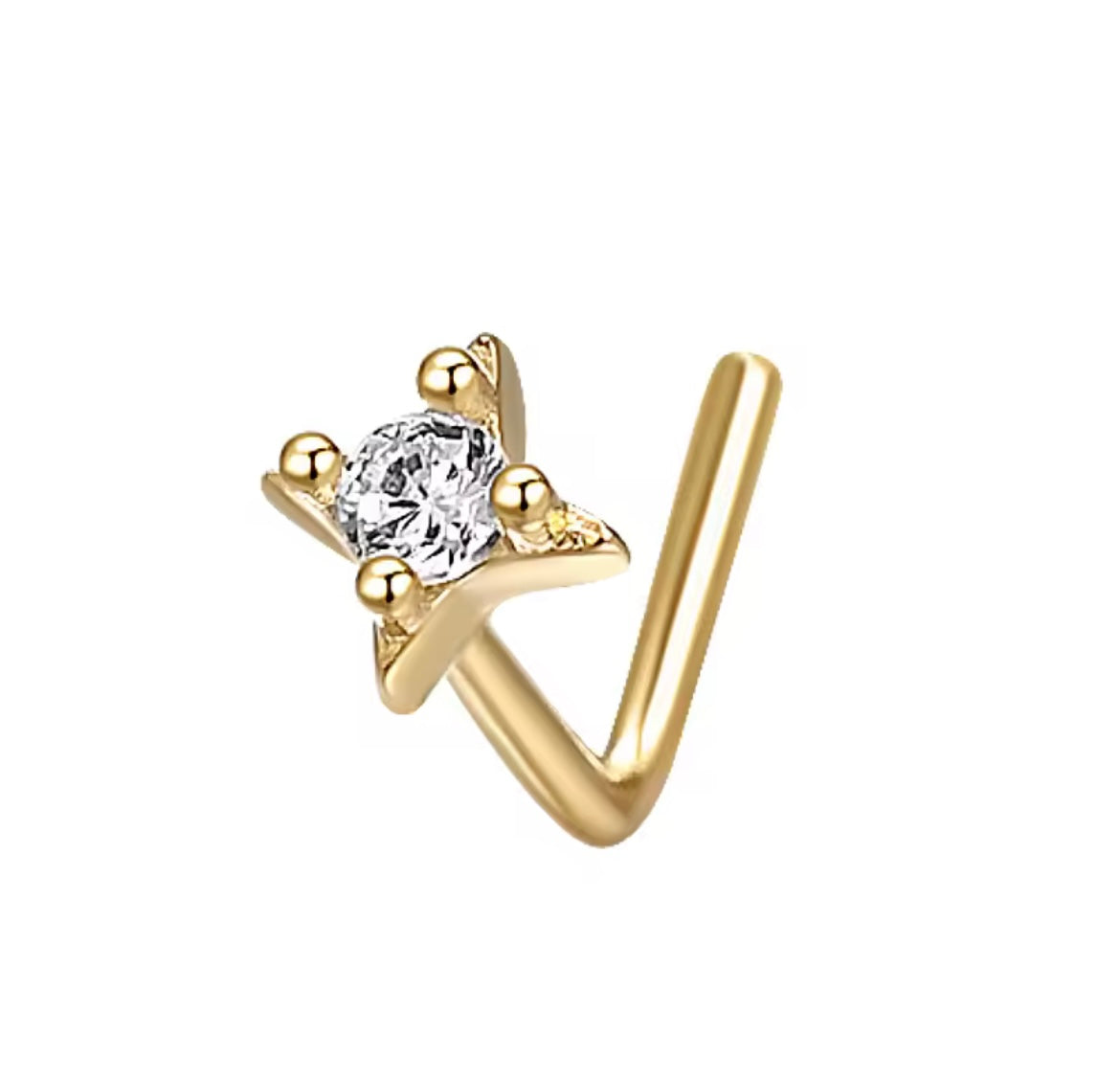 S925 sterling silver L-bar four-pointed star zircon nose  piercing