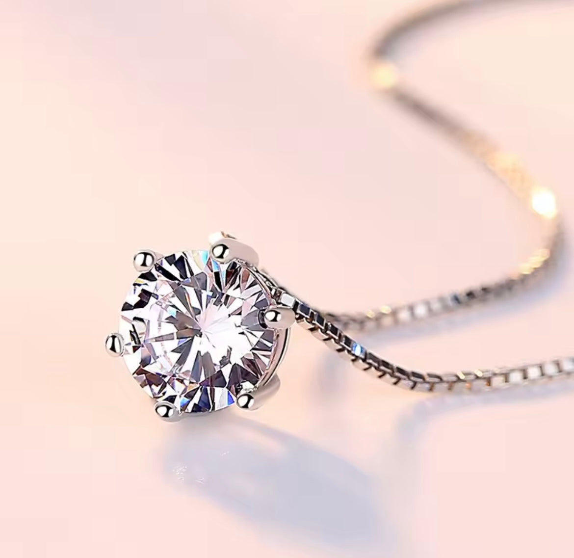 925 Sterling silver round crystal necklace