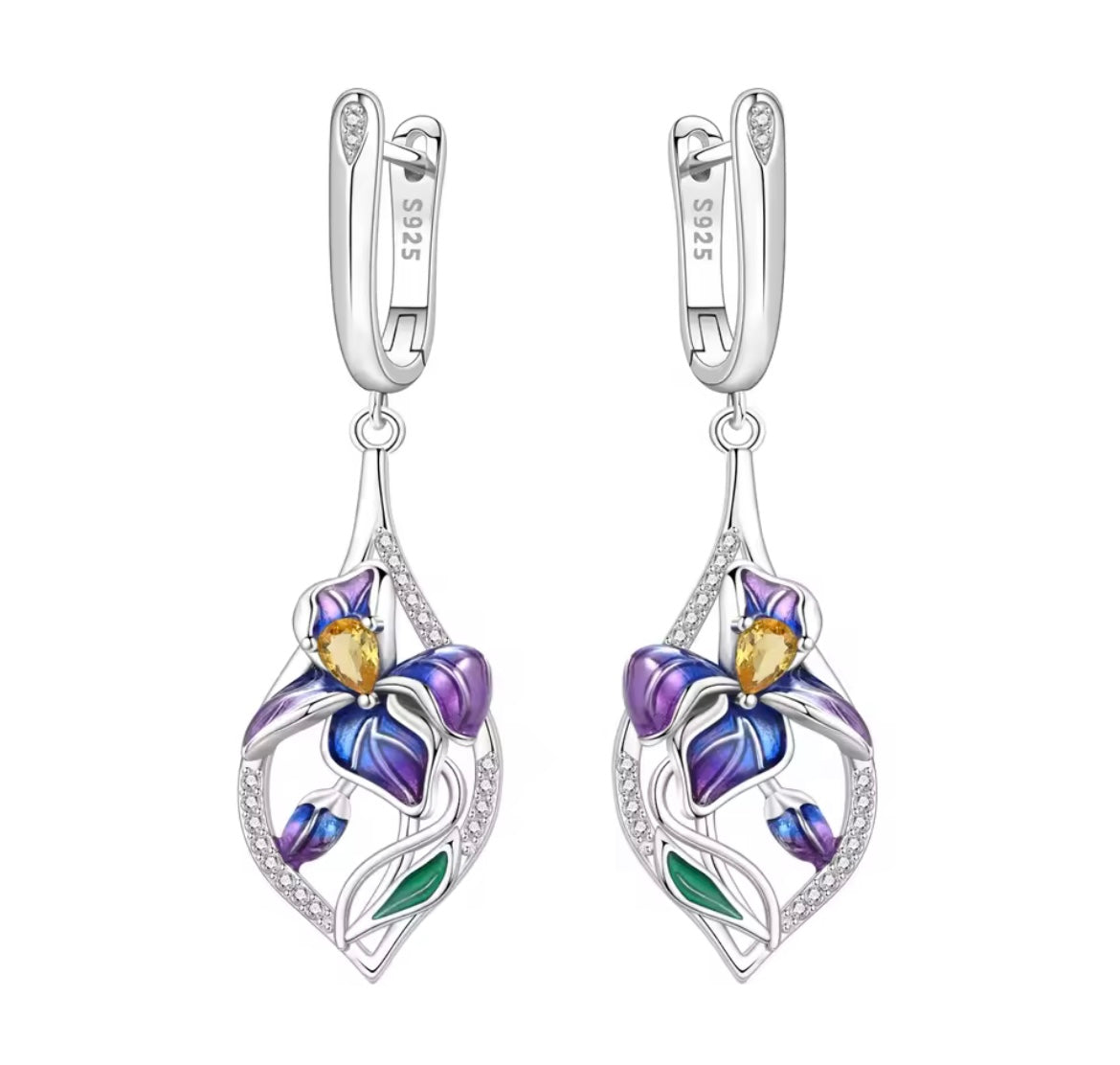 925 Sterling silver flower Iris Earring