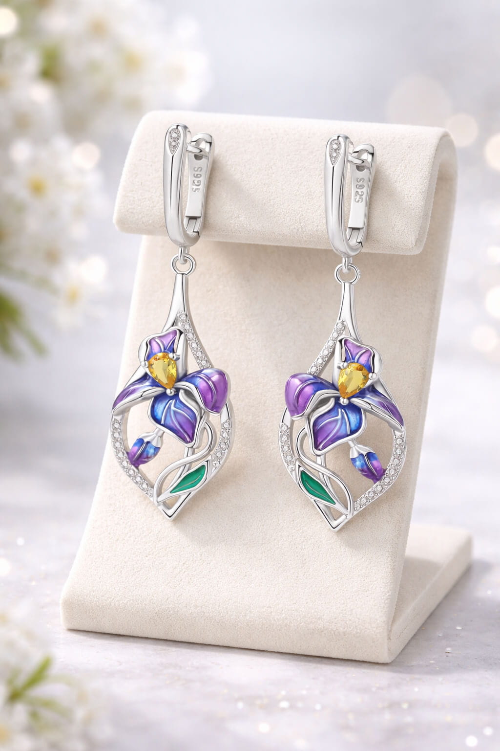 925 Sterling silver flower Iris Earring