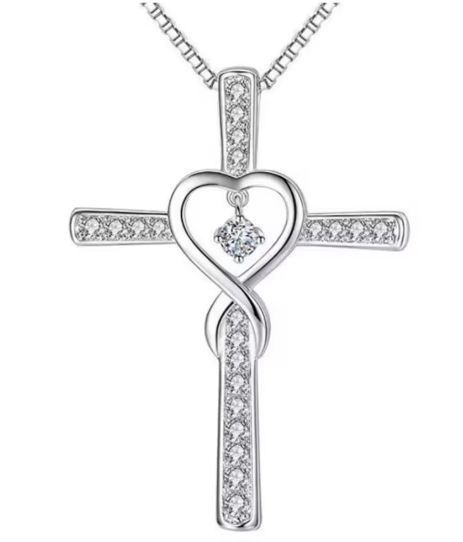 925 Sterling silver infinity love cross necklace