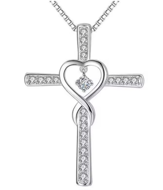 925 Sterling silver infinity love cross necklace