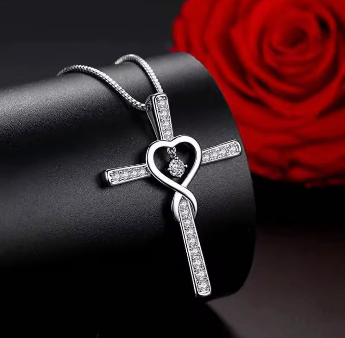 925 Sterling silver infinity love cross necklace