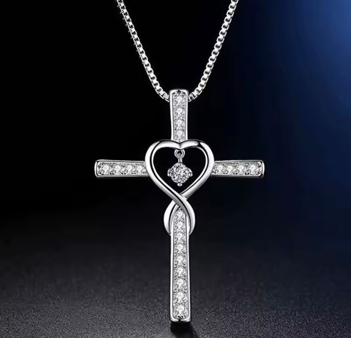 925 Sterling silver infinity love cross necklace