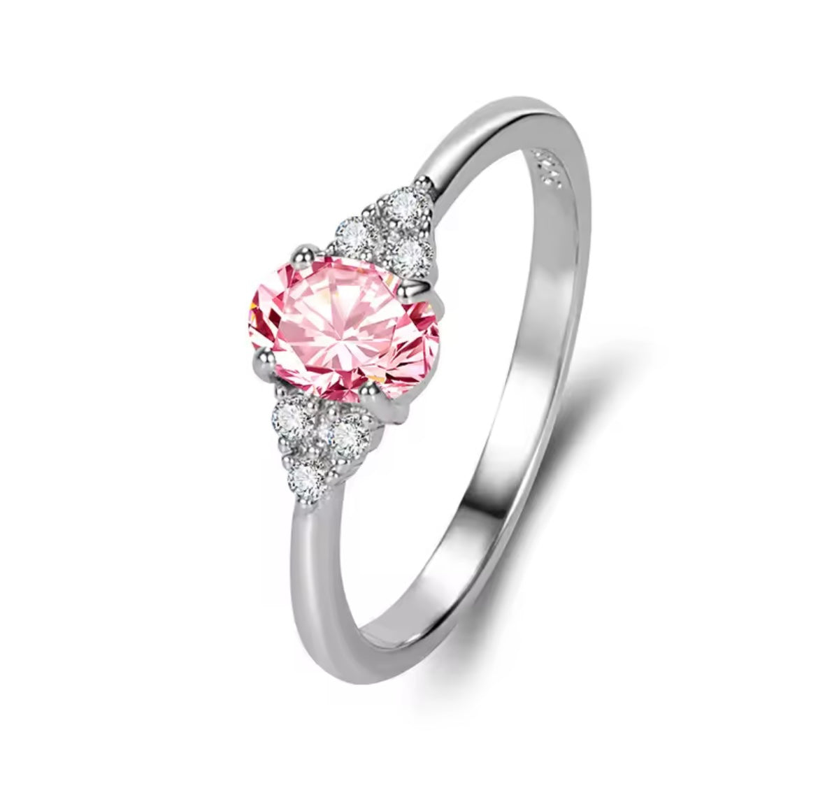 925 Sterling silver pink oval ring
