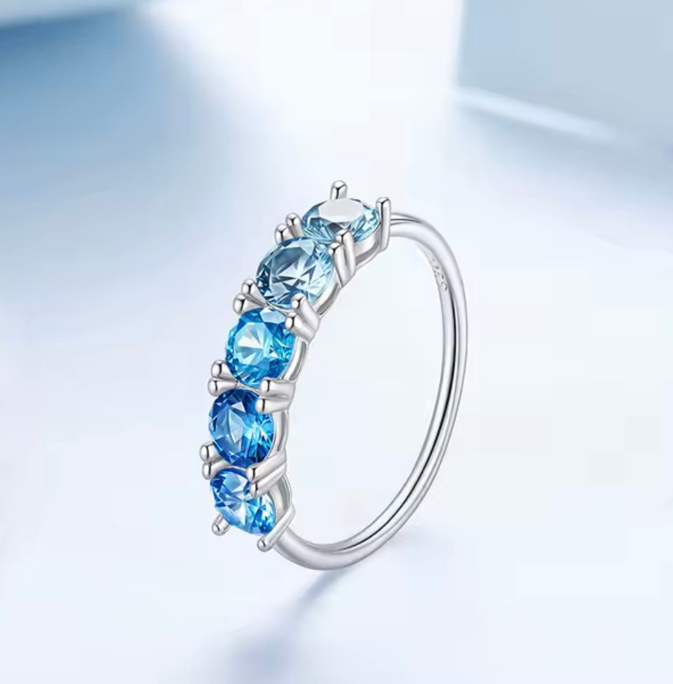 925 Sterling silver Ocean Blue Sapphire Ring