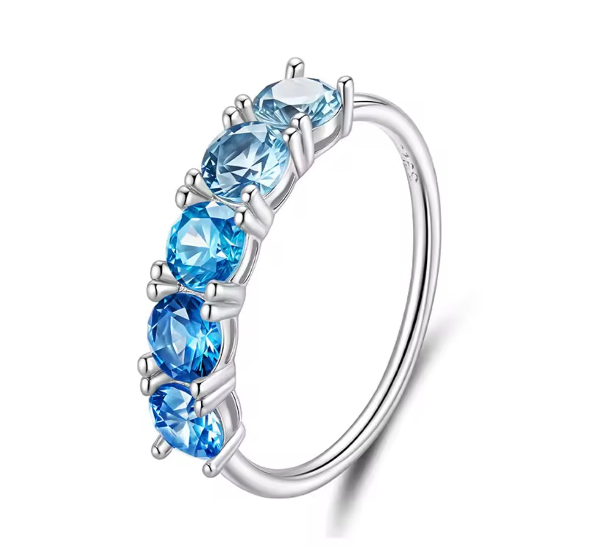 925 Sterling silver Ocean Blue Sapphire Ring