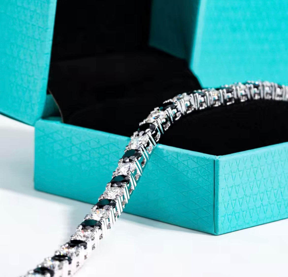 925 Sterling silver Black and White Zircon Tennis Bracelet