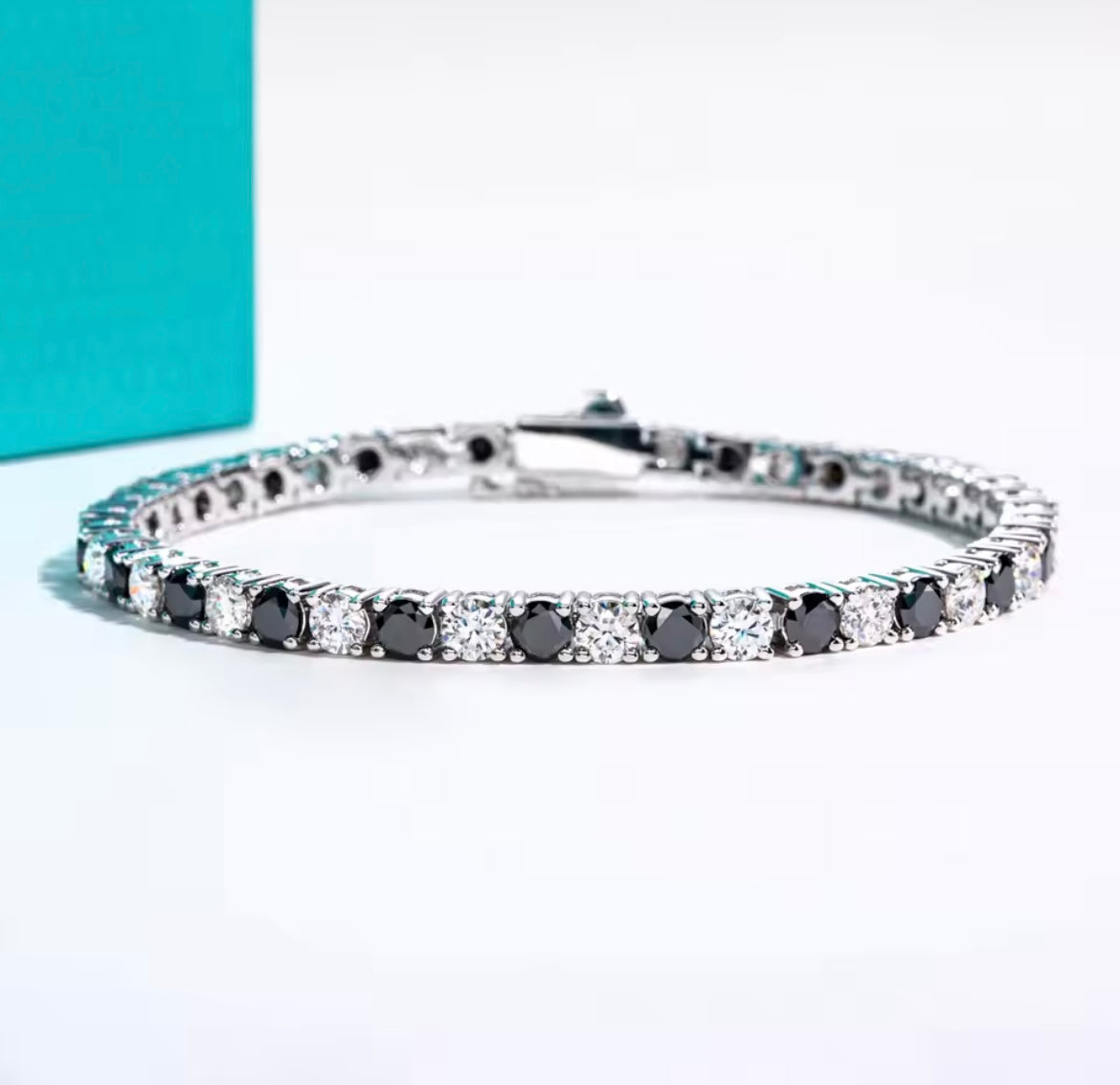 925 Sterling silver Black and White Zircon Tennis Bracelet