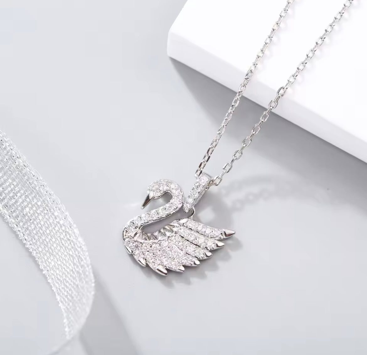 925 Sterling silver swan zircon necklace