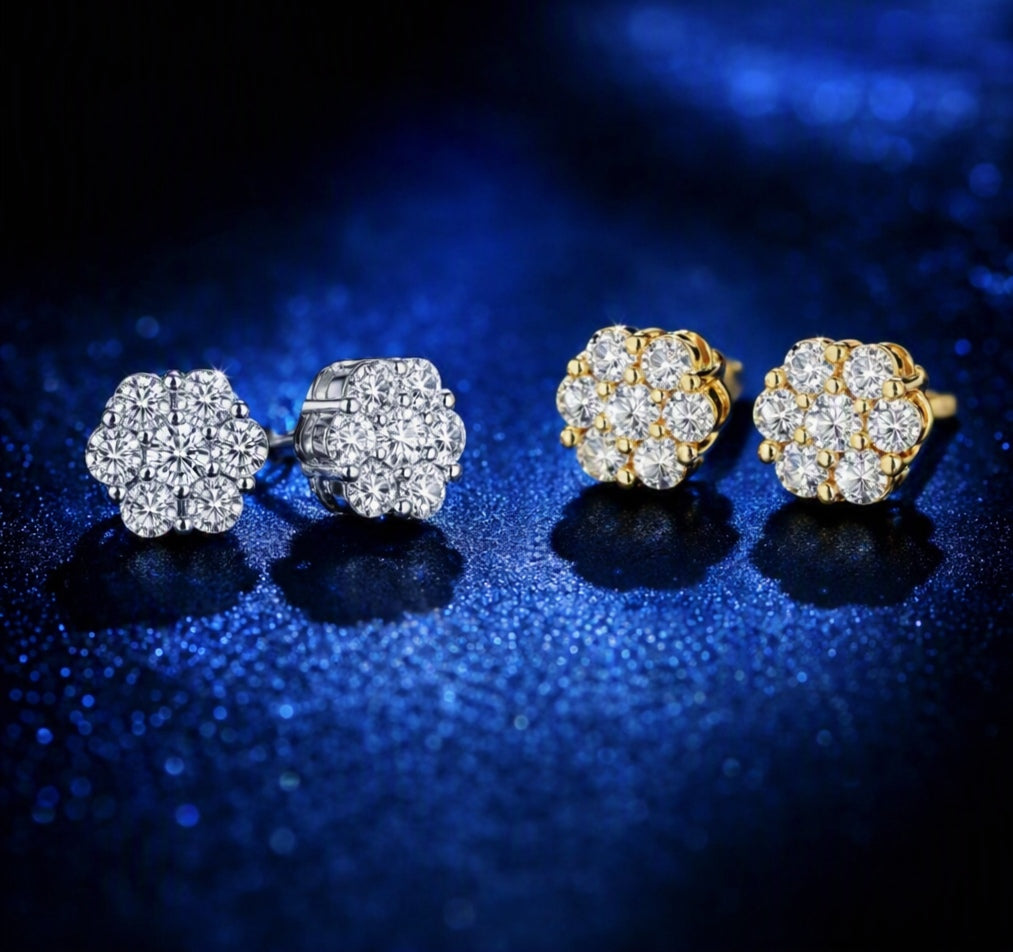 925 Sterling Silver Moissanite Flower Stud Earrings