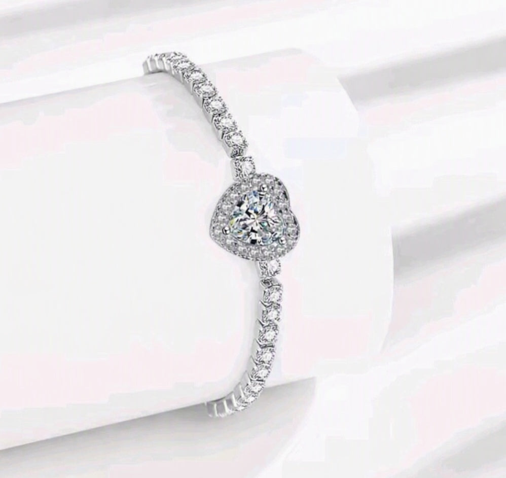 925 Sterling Silver Heart tennis bolo bracelet