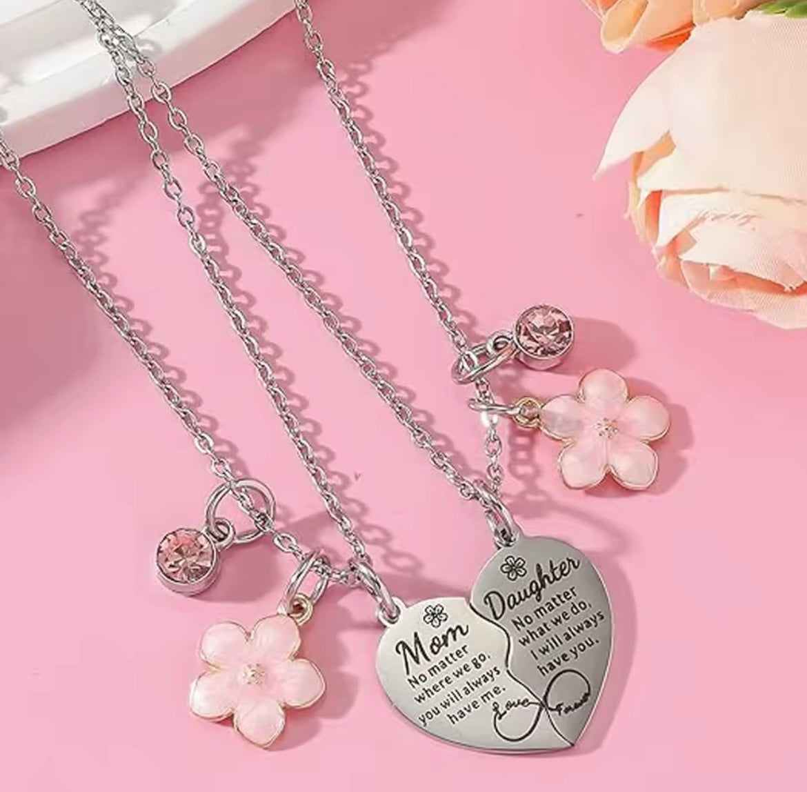 2Pcs Mother Daughter Heart Matching Pendant Necklace