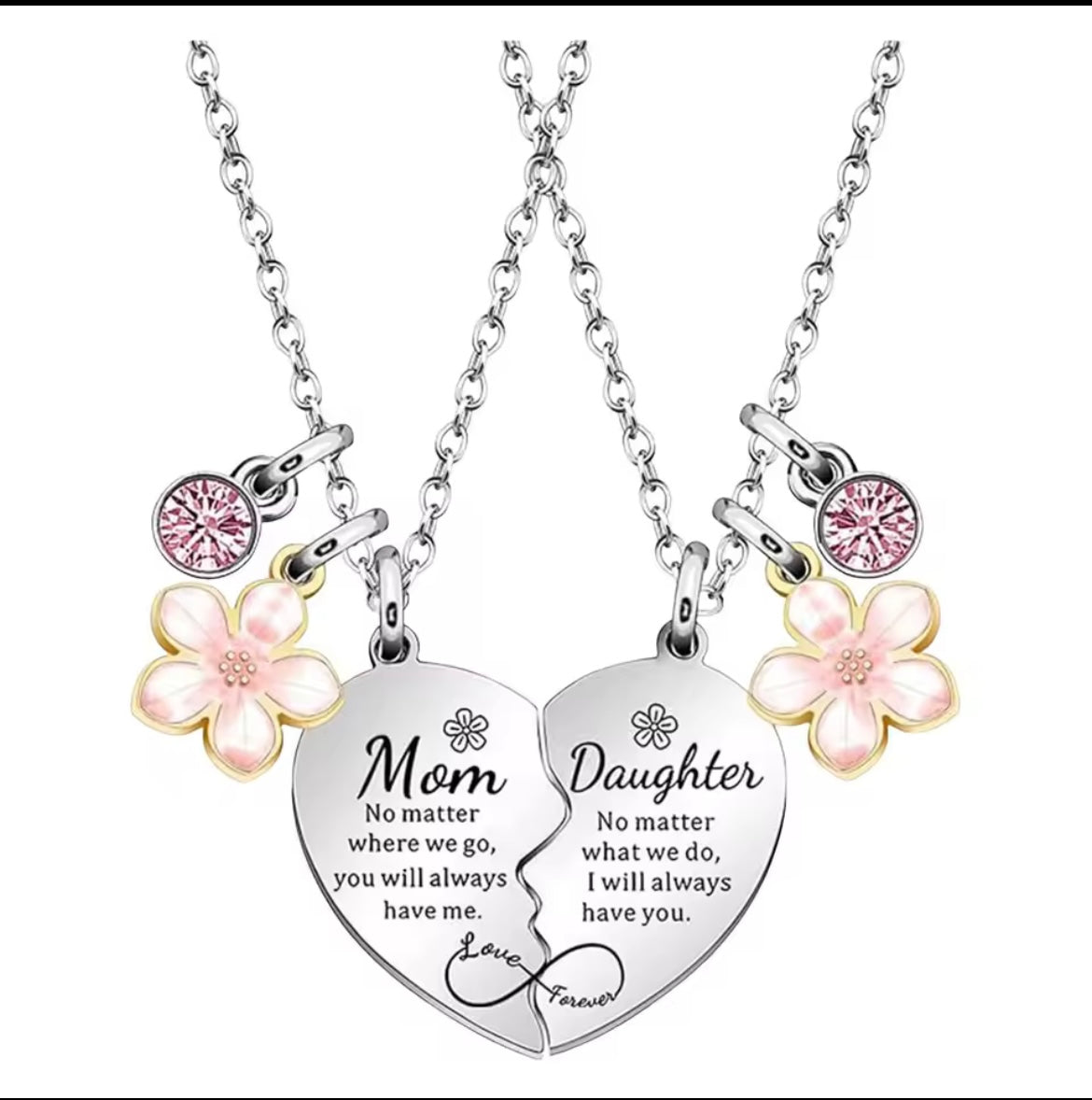 2Pcs Mother Daughter Heart Matching Pendant Necklace