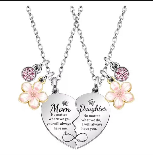 2Pcs Mother Daughter Heart Matching Pendant Necklace