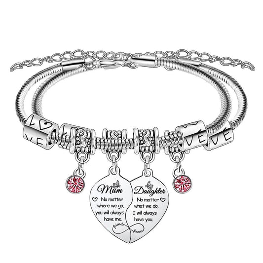 Mother & Daughter Matching Heart Bracelets – Set of 2