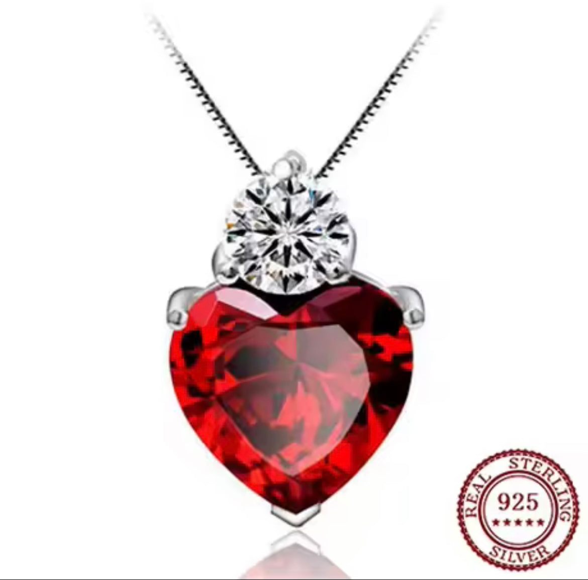 925 Sterling silver red heart necklace
