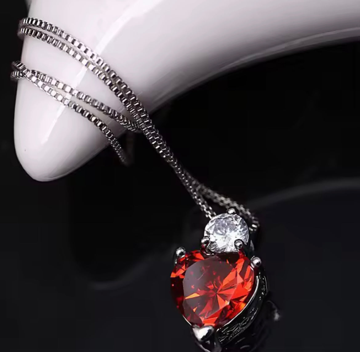 925 Sterling silver red heart necklace