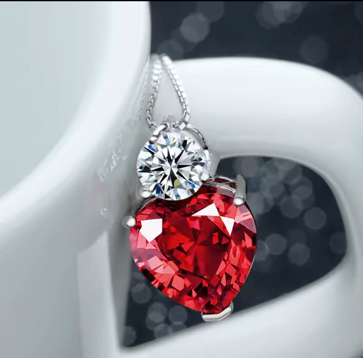 925 Sterling silver red heart necklace