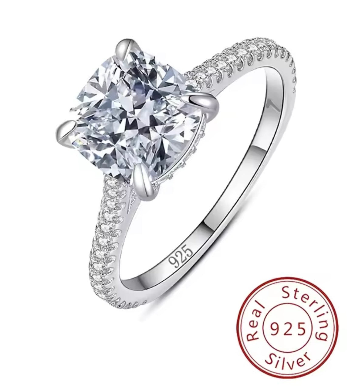 925 Sterling Silver Square Zircon Ring