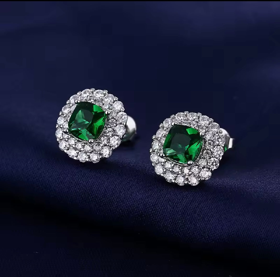 925 Sterling Silver Green Emerald Jewellery Set