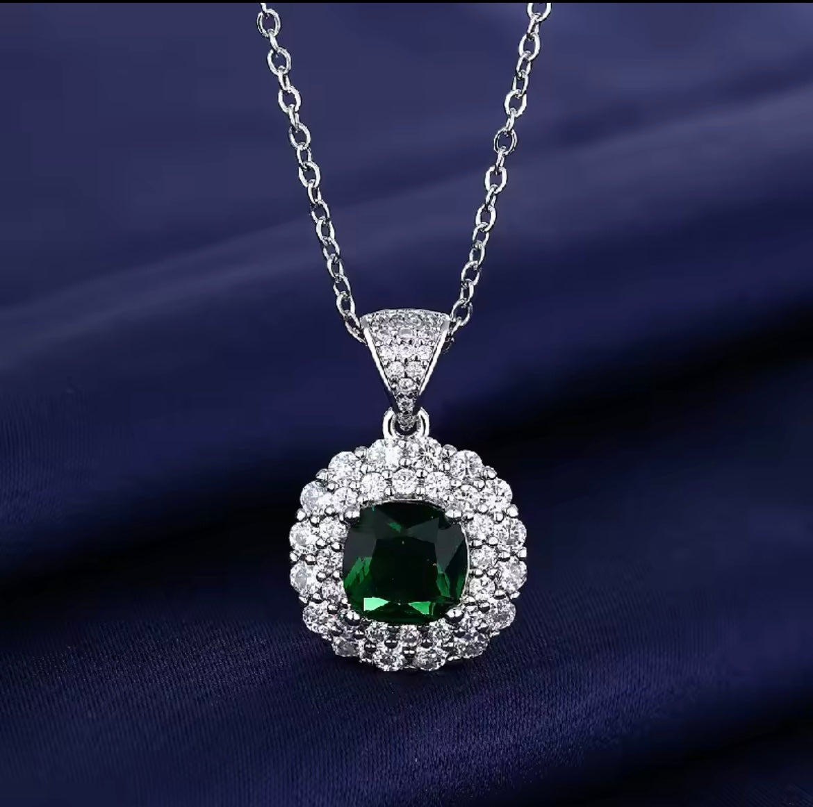925 Sterling Silver Green Emerald Jewellery Set