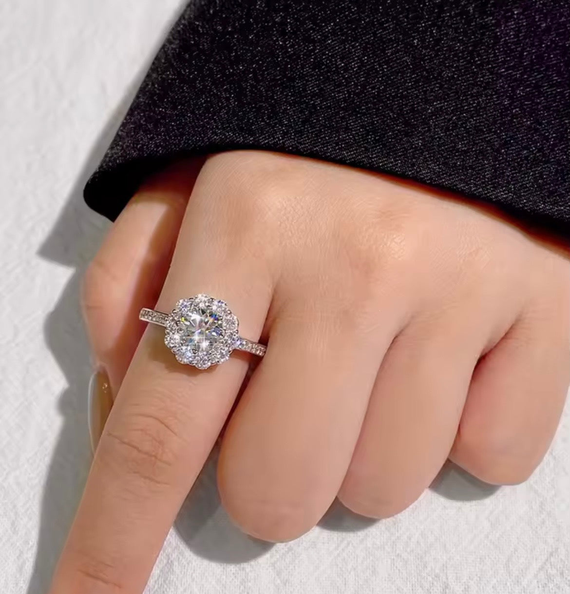 925 Sterling silver Moissanite flower ring