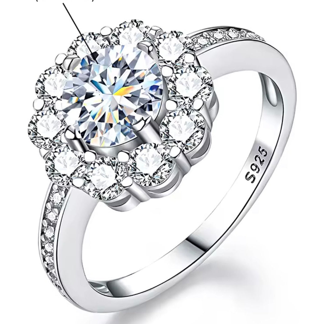 925 Sterling silver Moissanite flower ring