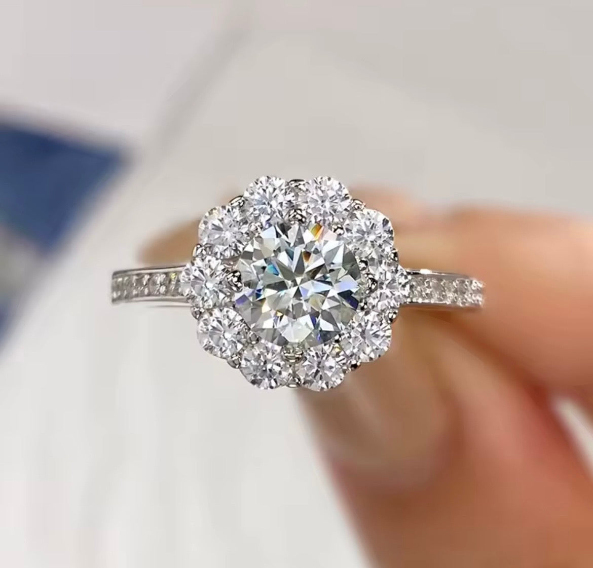925 Sterling silver Moissanite flower ring