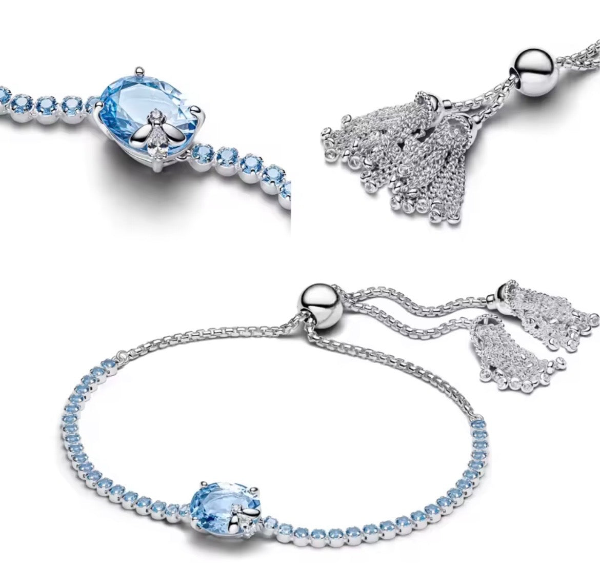 925 Sterling silver blue bee adjustable bracelet