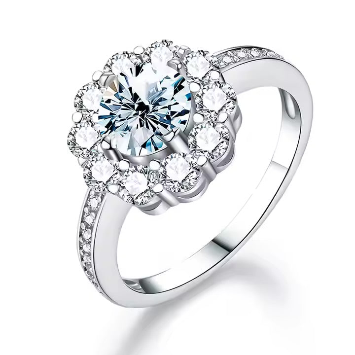 925 Sterling silver Moissanite flower ring