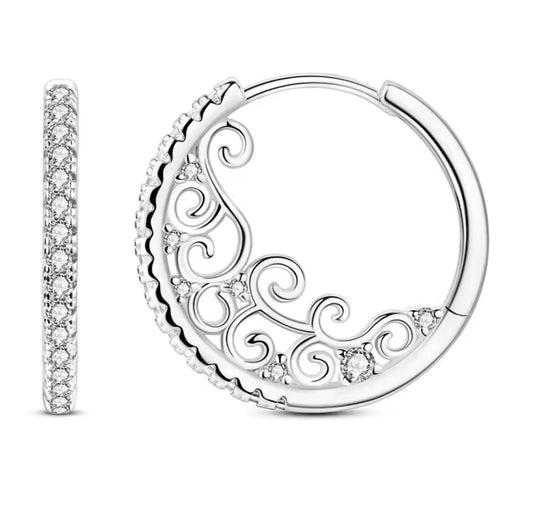925 Sterling Silver Mesh-Style Crystal Hoop Earrings