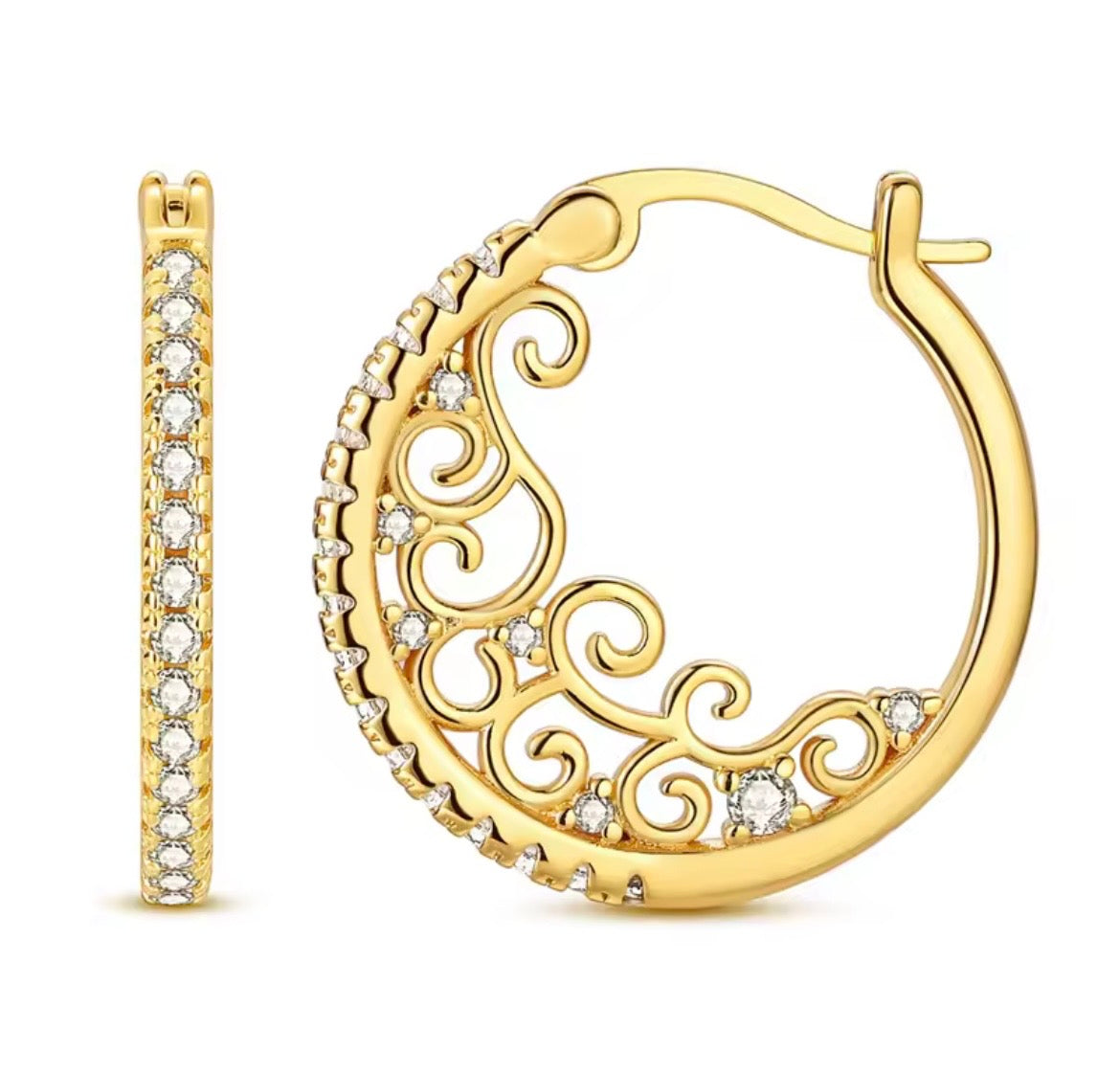 925 Sterling Silver Mesh-Style Crystal Hoop Earrings
