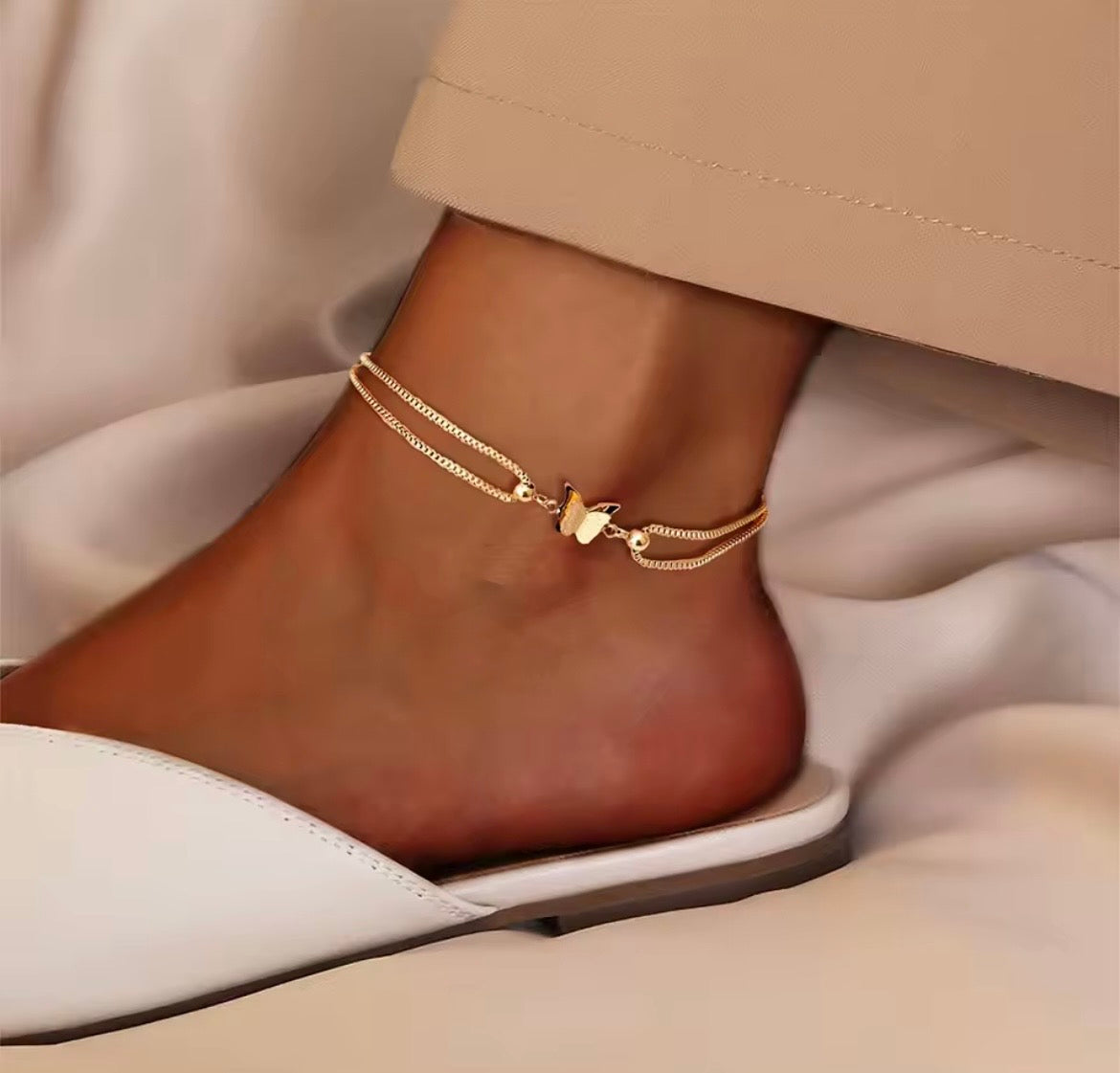 Layered Frosted butterfly anklet