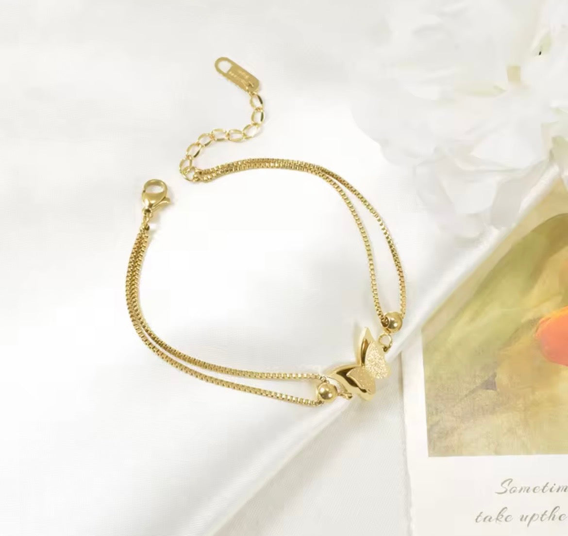 Layered Frosted butterfly anklet