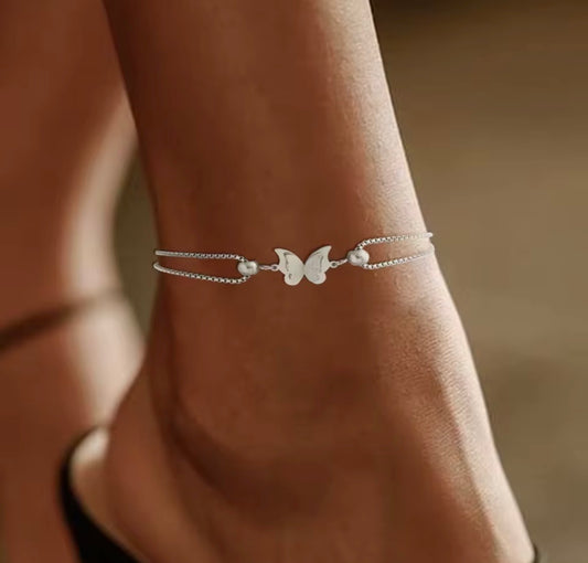 Layered Frosted butterfly anklet