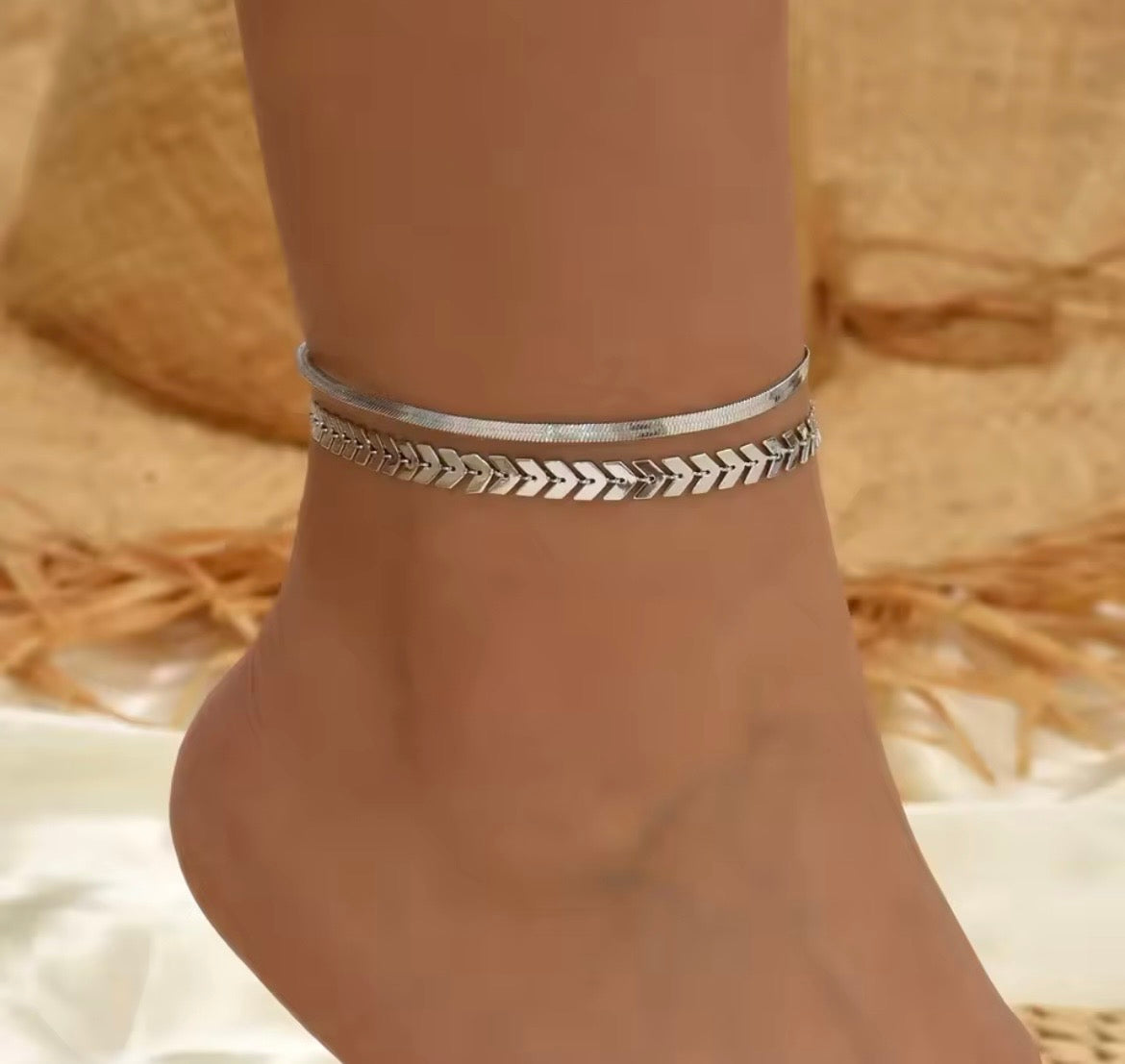 Simple Snake Bone Boho Anklet Set