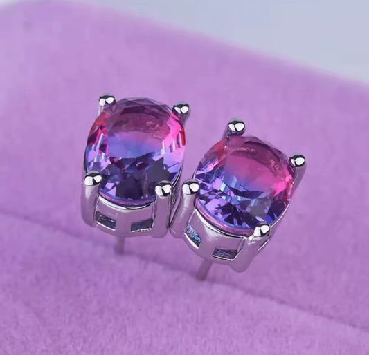 925 Sterling Silver Colorful Gemstone Earrings