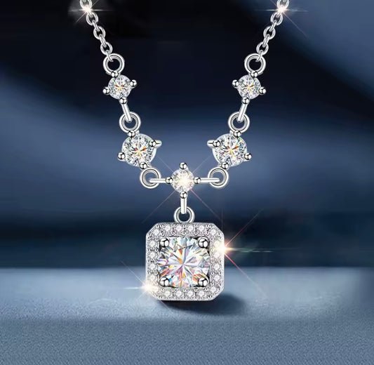 925 Sterling Silver Square Moissanite Necklace