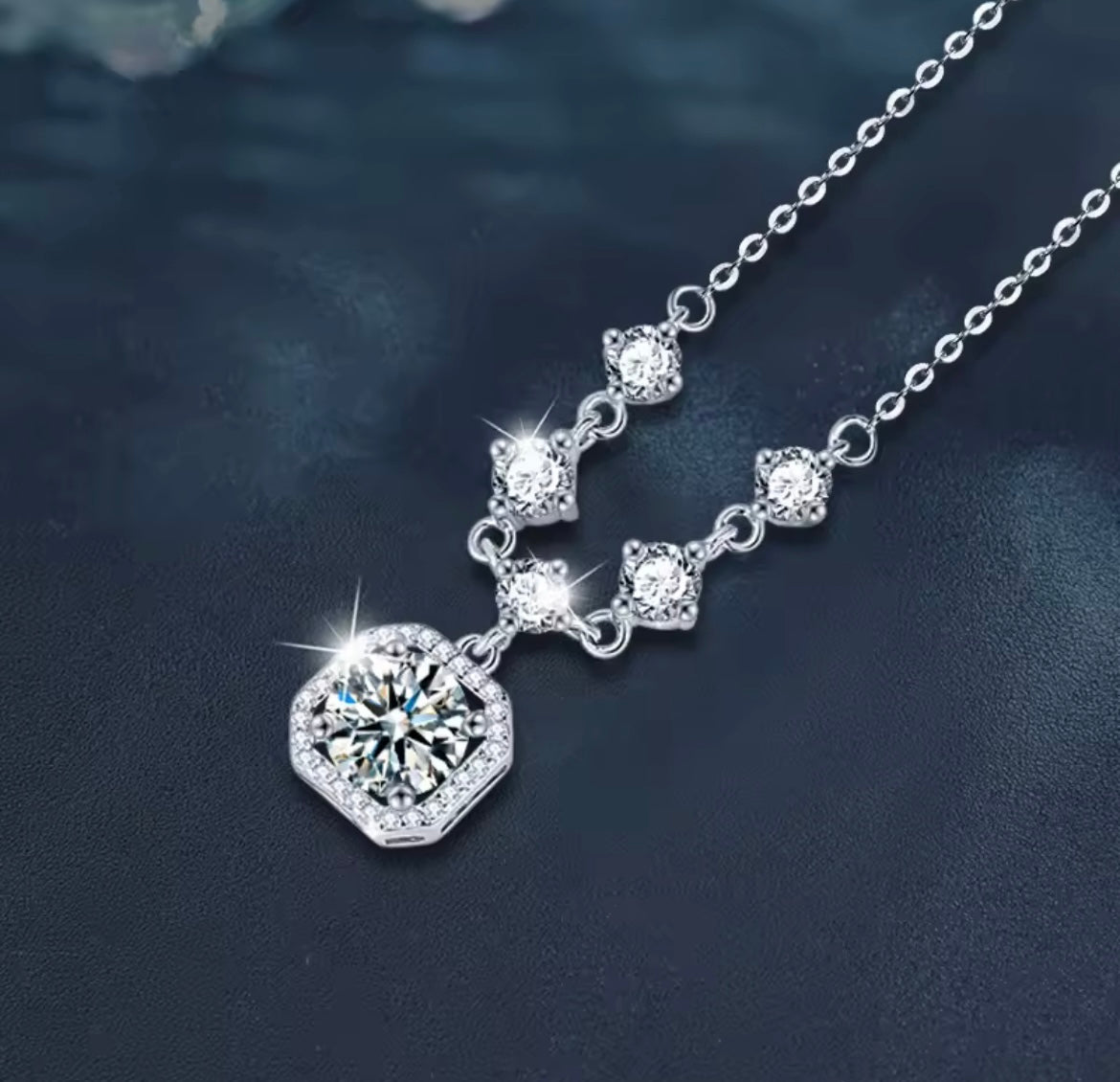 925 Sterling Silver Square Moissanite Necklace