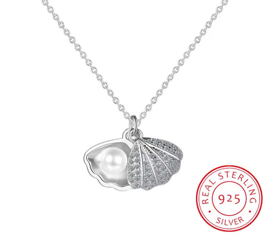 925 Sterling Silver Natural Freshwater Pearl Shell  Necklace
