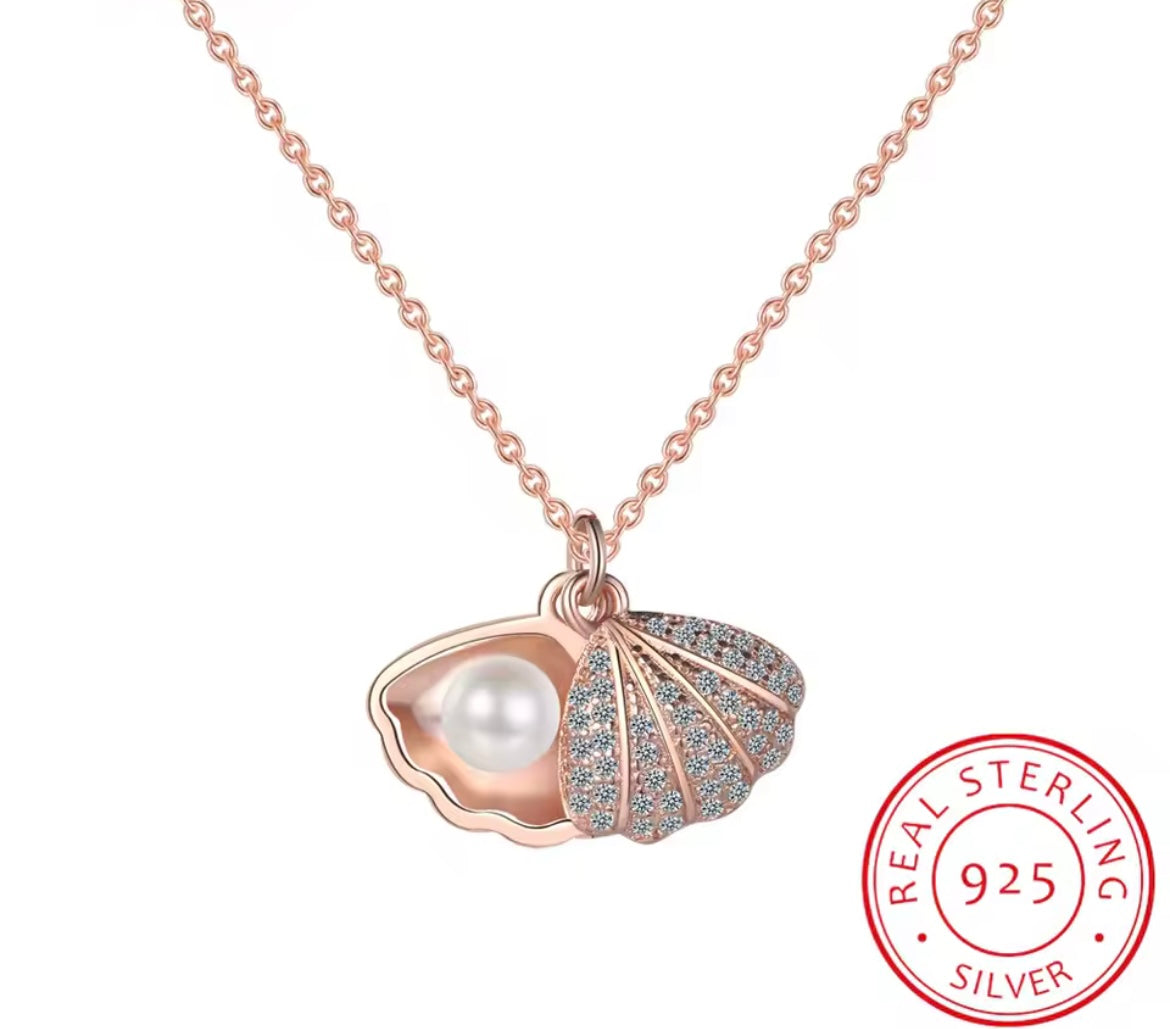 925 Sterling Silver Natural Freshwater Pearl Shell  Necklace