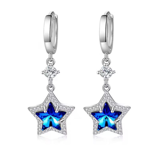 925 Sterling silver blue crystal earrings