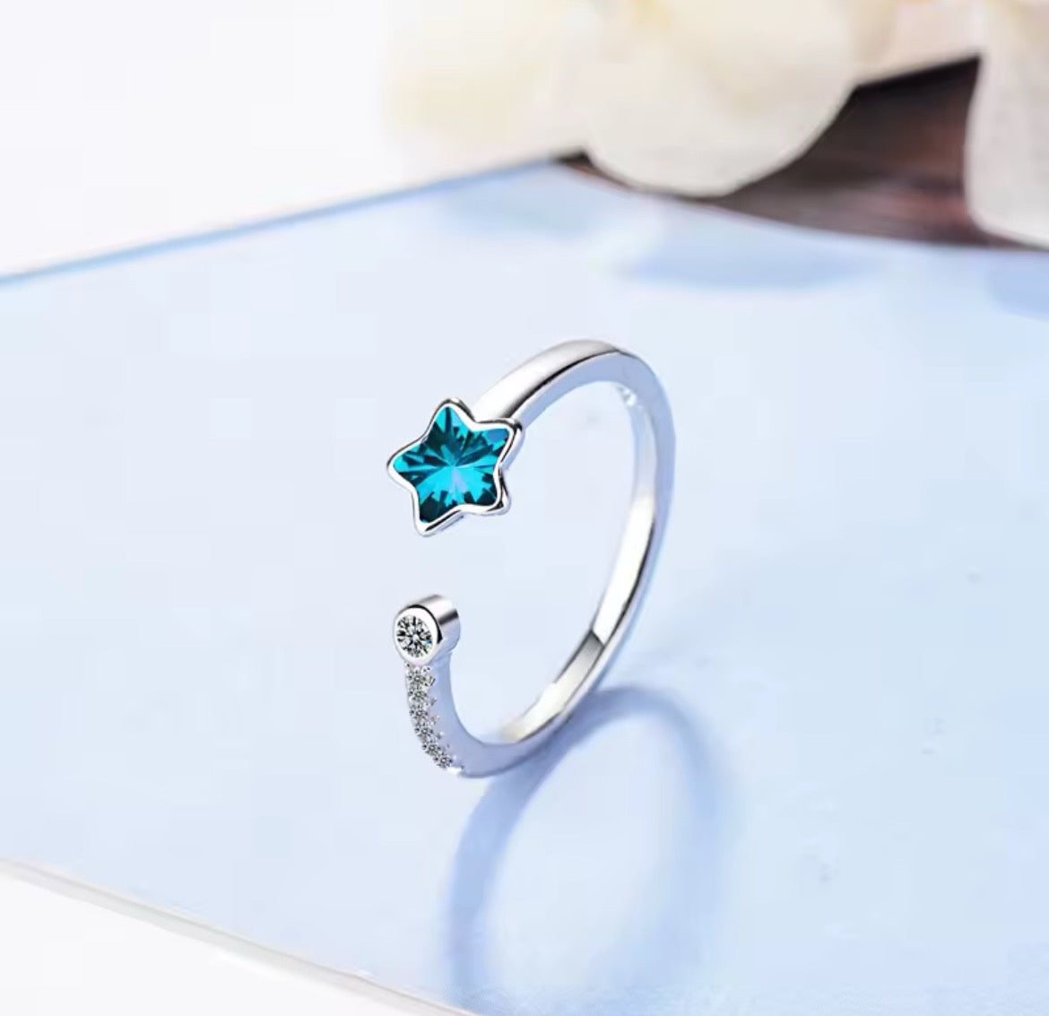 925 Sterling silver blue star ring