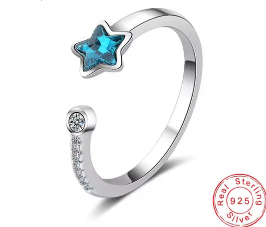 925 Sterling silver blue star ring