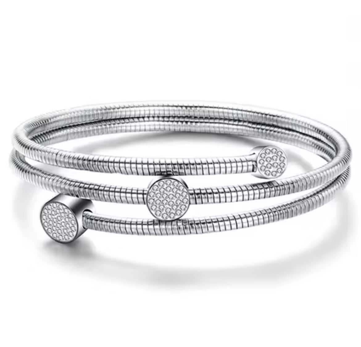 Stainless Steel Crystal Cable Wire Bangle Bracelet
