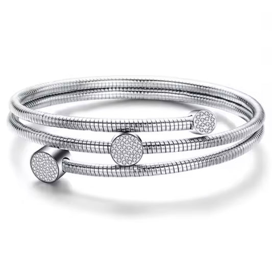 Stainless Steel Crystal Cable Wire Bangle Bracelet
