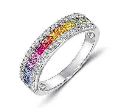 925 Sterling Silver Rainbow CZ Ring