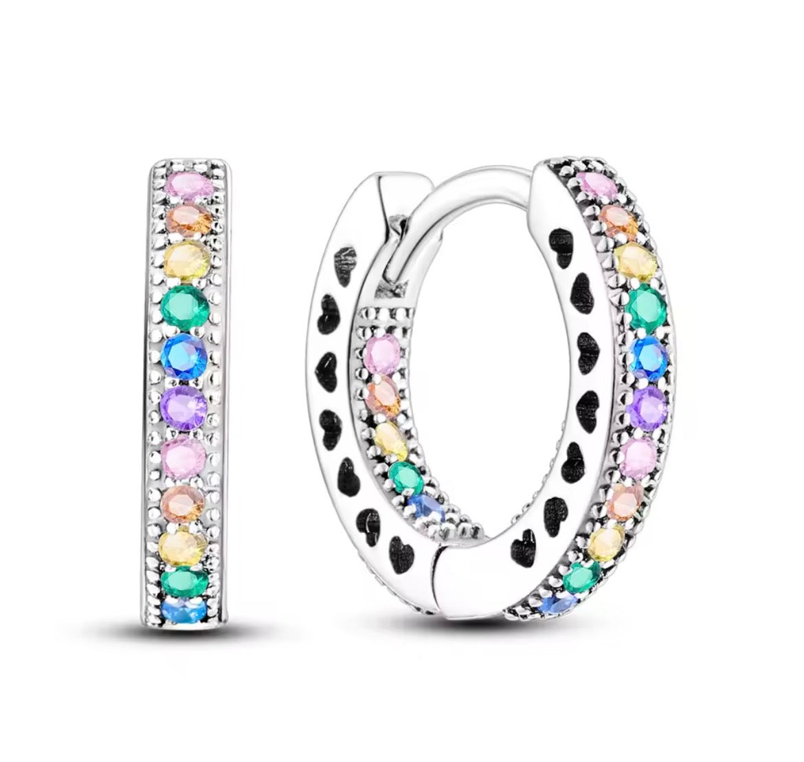 925 Sterling silver rainbow huggie hoop earrings