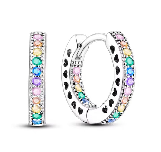 925 Sterling silver rainbow huggie hoop earrings